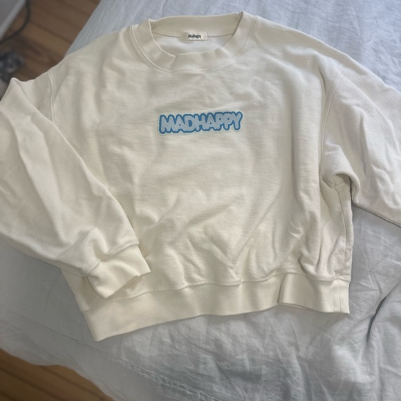 Madhappy Tops - Madhappy Cream Sweatshirt with Blue Logo